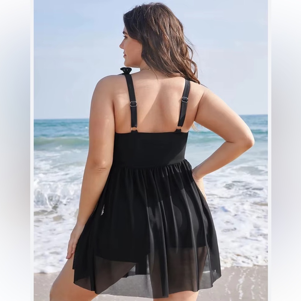 Womens Two Piece Tummy Control Swimdress Plus Size Skirtini CoverUp Swimsuit 2XL - Picture 2 of 3